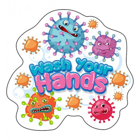 WASH YOUR HANDS 100mm WIDE STICKERS Wash hand options Wash hand viruses