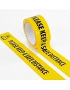 Social distancing floor stickers, tape, posters, banners, A-frame outdoor posters, bollard covers, safety signs.